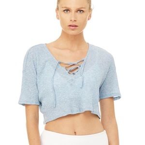 Alo Yoga Interlace Crop Top Light Blue S/M EUC